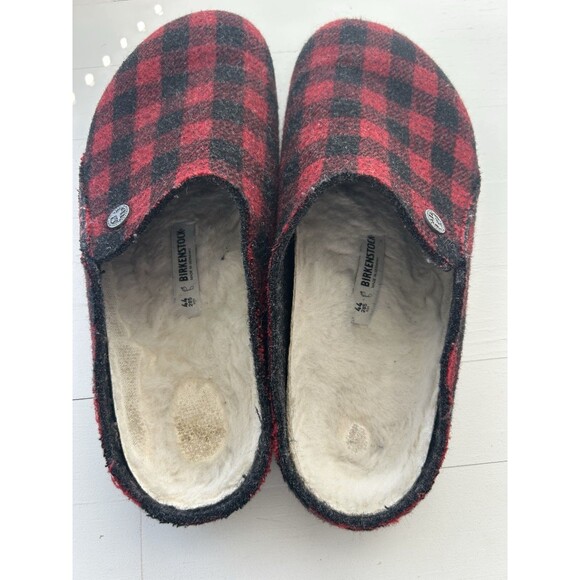 Birkenstock Zermatt Shearling Red & Black Plaid Wool Felt Slippers Size 44/M11 main image 5